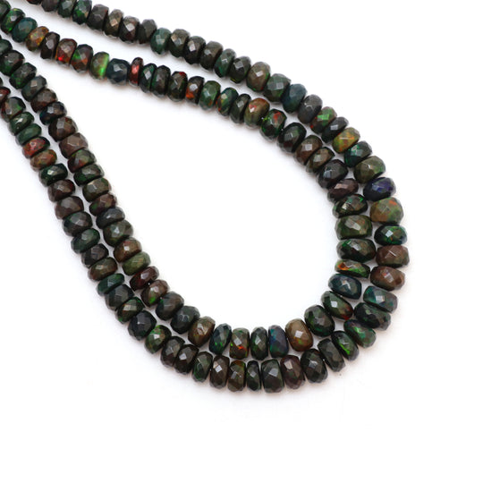 Dyed Black Ethiopian Opal Faceted Rondelle Beads, 5.5 mm to 8 mm, Opal Jewelry Making Beads, 18 Inches Strand, Price Per Strand