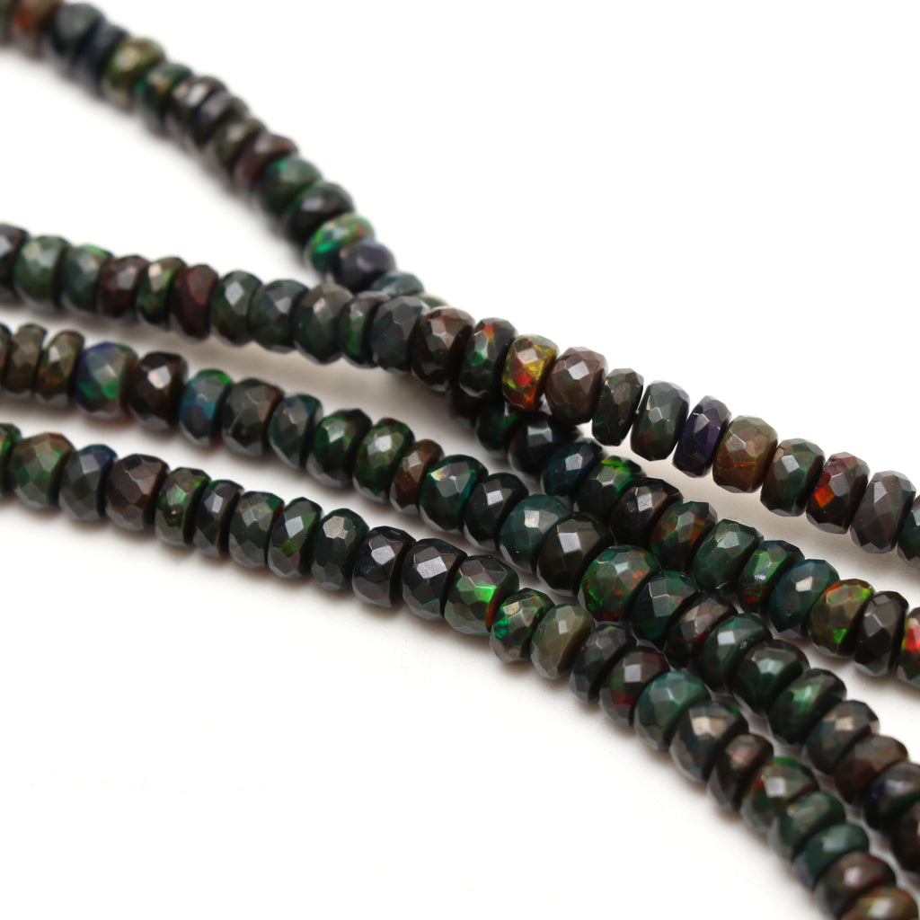 Dyed Black Ethiopian Opal Faceted Rondelle Beads, 5.5 mm to 8 mm, Opal Jewelry Handmade Gift for Women, 18 Inches Strand, Price Per Strand - National Facets, Gemstone Manufacturer, Natural Gemstones, Gemstone Beads, Gemstone Carvings