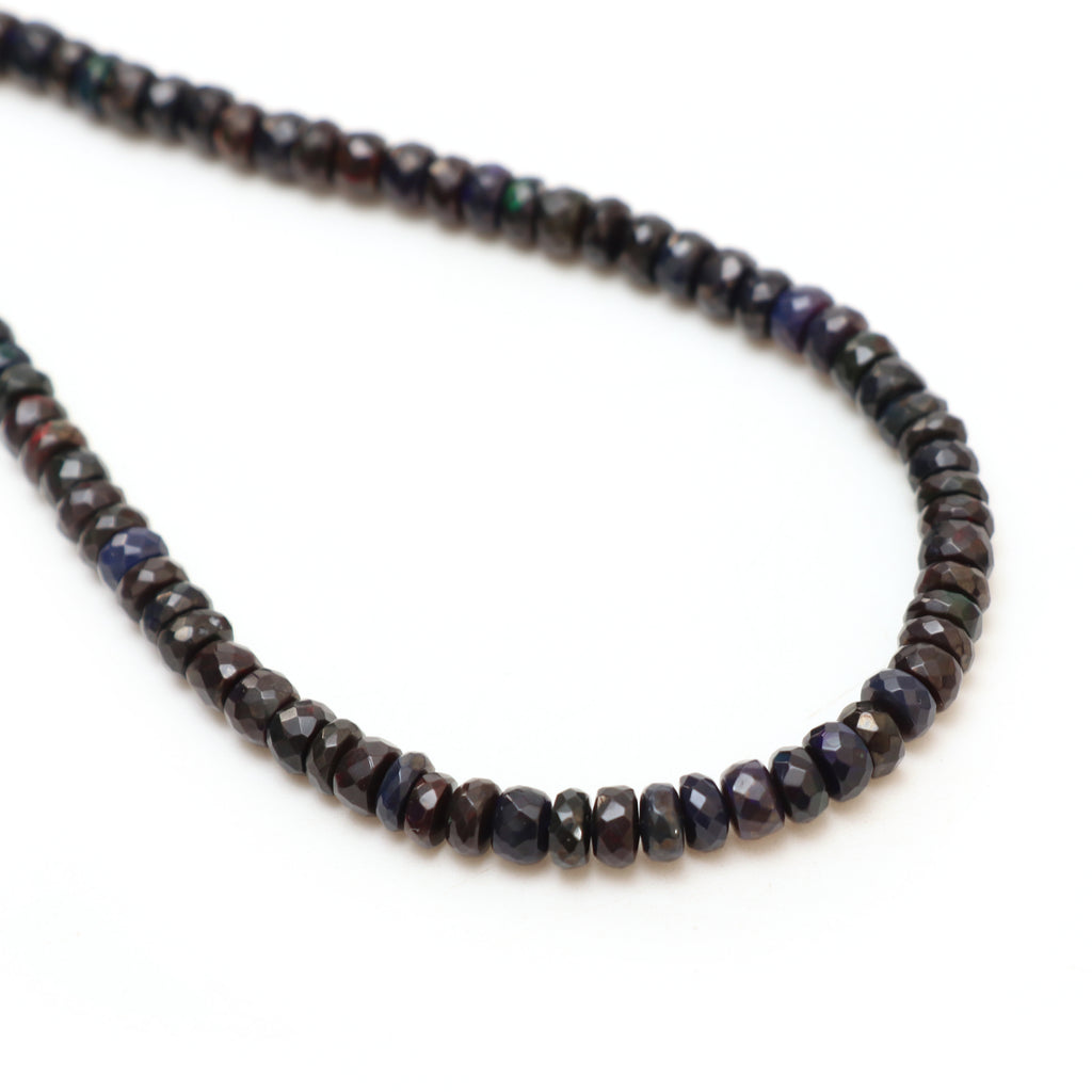 Dyed Black Ethiopian Opal Faceted Rondelle Beads, 5.5 mm, Opal Jewelry Handmade Gift for Women, 18 Inches Strand, Price Per Strand - National Facets, Gemstone Manufacturer, Natural Gemstones, Gemstone Beads, Gemstone Carvings