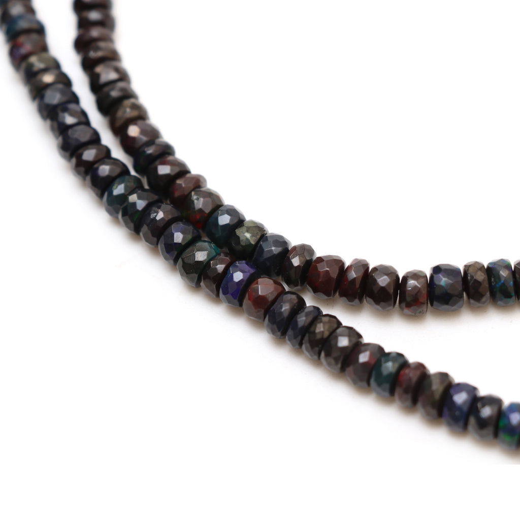 Dyed Black Ethiopian Opal Faceted Rondelle Beads, 5.5 mm, Opal Jewelry Handmade Gift for Women, 18 Inches Strand, Price Per Strand - National Facets, Gemstone Manufacturer, Natural Gemstones, Gemstone Beads, Gemstone Carvings