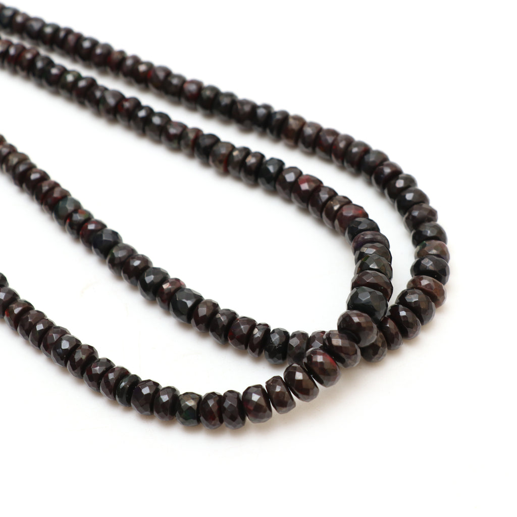 Dyed Black Ethiopian Opal Faceted Rondelle Beads, 5.5 mm to 8.5 mm, Opal Jewelry Handmade Gift for Women, 18 Inches Strand, Price Per Strand - National Facets, Gemstone Manufacturer, Natural Gemstones, Gemstone Beads, Gemstone Carvings