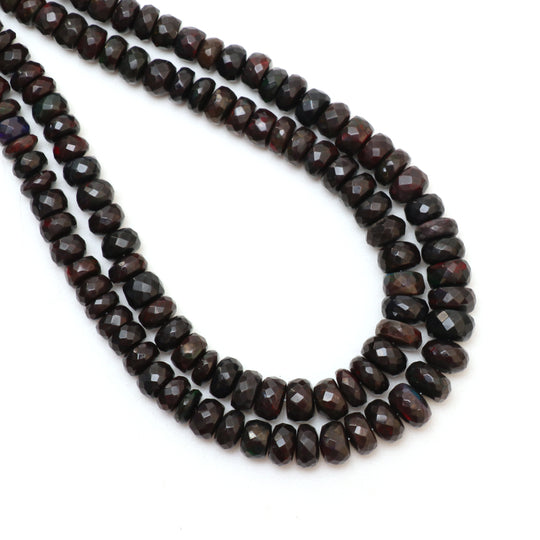 Dyed Black Ethiopian Opal Faceted Rondelle Beads, 5.5 mm to 8.5 mm, Opal Jewelry Making Beads, 18 Inches Strand, Price Per Strand
