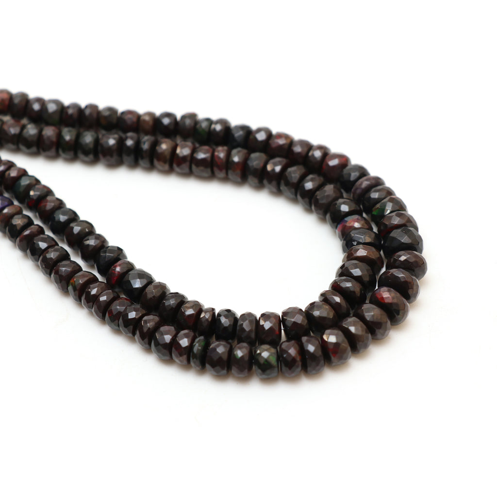 Dyed Black Ethiopian Opal Faceted Rondelle Beads, 5.5 mm to 8.5 mm, Opal Jewelry Handmade Gift for Women, 18 Inches Strand, Price Per Strand - National Facets, Gemstone Manufacturer, Natural Gemstones, Gemstone Beads, Gemstone Carvings