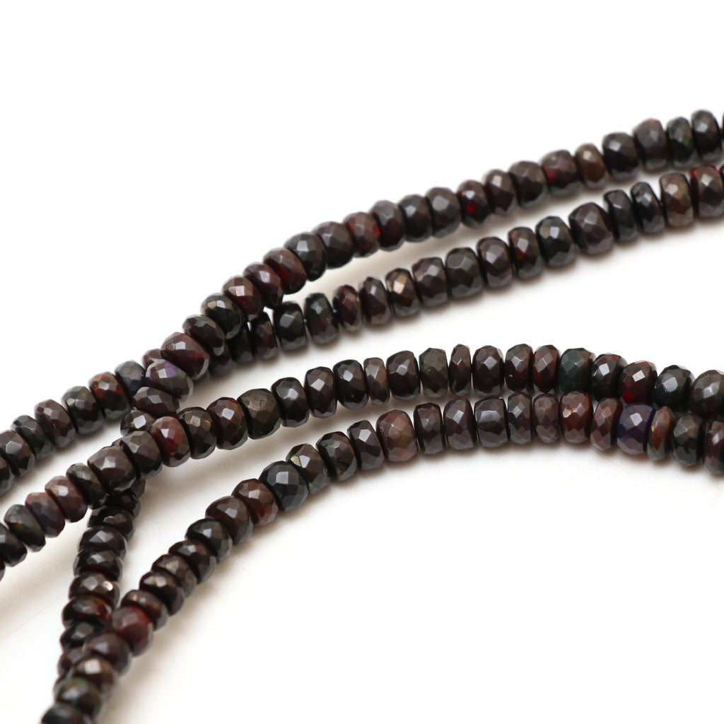 Dyed Black Ethiopian Opal Faceted Rondelle Beads, 5.5 mm to 8.5 mm, Opal Jewelry Handmade Gift for Women, 18 Inches Strand, Price Per Strand - National Facets, Gemstone Manufacturer, Natural Gemstones, Gemstone Beads, Gemstone Carvings