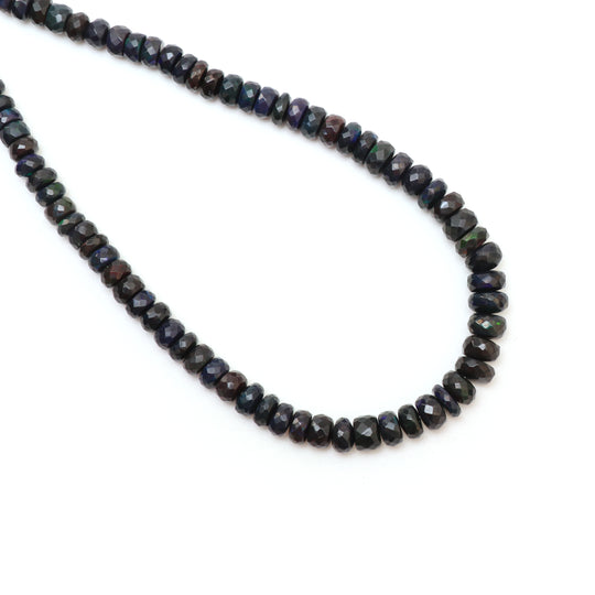 Dyed Black Ethiopian Opal Faceted Rondelle Beads, 6 mm to 8 mm, Opal Jewelry Making Beads, 18 Inches Strand, Price Per Strand