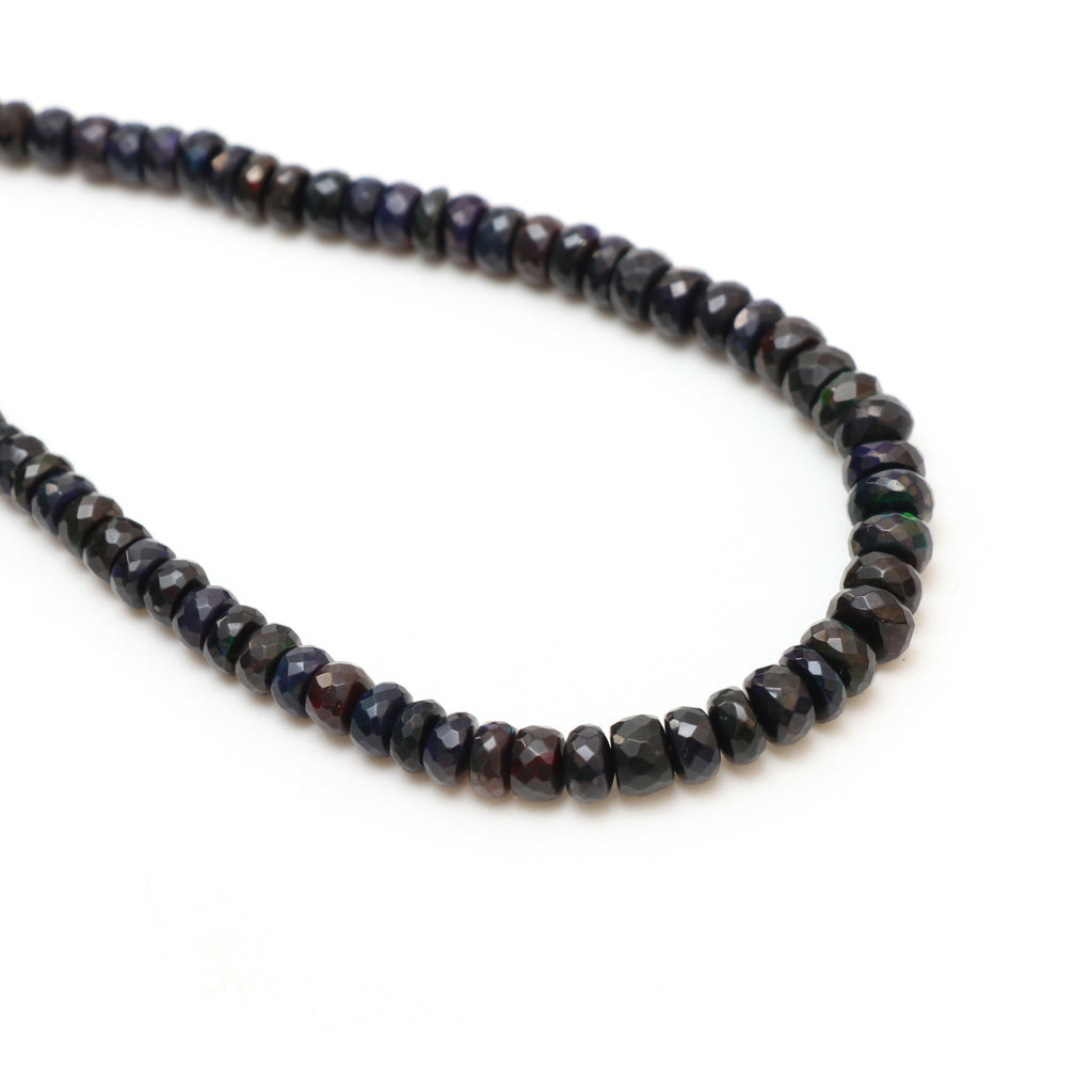 Dyed Black Ethiopian Opal Faceted Rondelle Beads, 6 mm to 8 mm, Opal Jewelry Handmade Gift for Women, 18 Inches Strand, Price Per Strand - National Facets, Gemstone Manufacturer, Natural Gemstones, Gemstone Beads, Gemstone Carvings