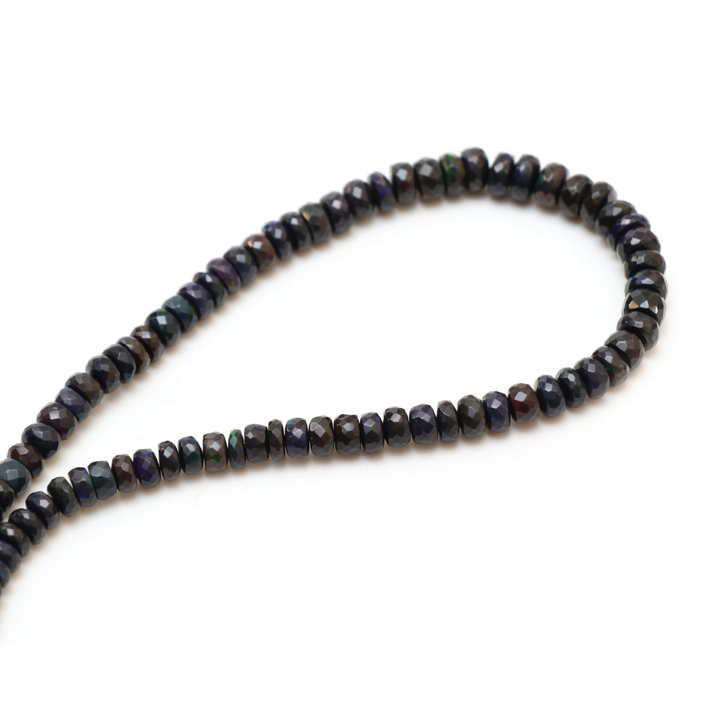 Dyed Black Ethiopian Opal Faceted Rondelle Beads, 6 mm to 8 mm, Opal Jewelry Handmade Gift for Women, 18 Inches Strand, Price Per Strand - National Facets, Gemstone Manufacturer, Natural Gemstones, Gemstone Beads, Gemstone Carvings