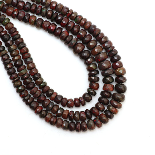 Dyed Black Ethiopian Opal Faceted Rondelle Beads, 5.5 mm to 7.5 mm, 18 Inches Full Strand, Price Per Strand
