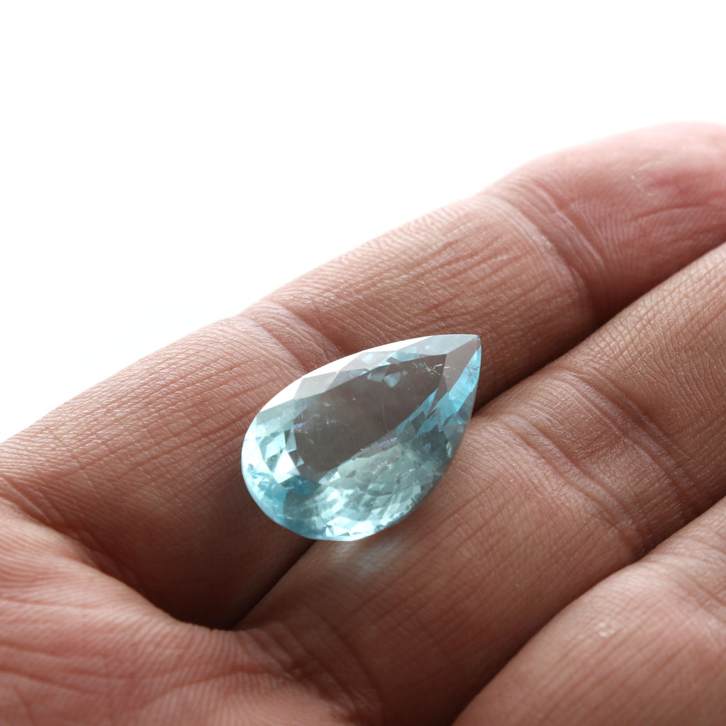 Aquamarine Faceted Pear Loose Gemstone, 21.5x14 mm, Aquamarine Jewelry Handmade Gift for Women, 1 Piece - National Facets, Gemstone Manufacturer, Natural Gemstones, Gemstone Beads