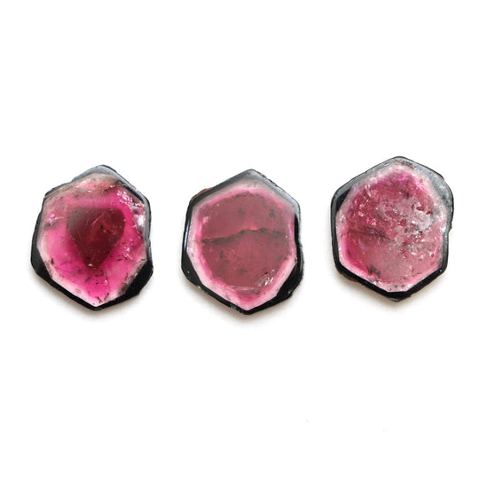 トルマリン スムース オーガニック スライス ルース ジェムストーン、17x20.5 mm、トルマリン ジュエリーメイキング ジェムストーン、3 個セット