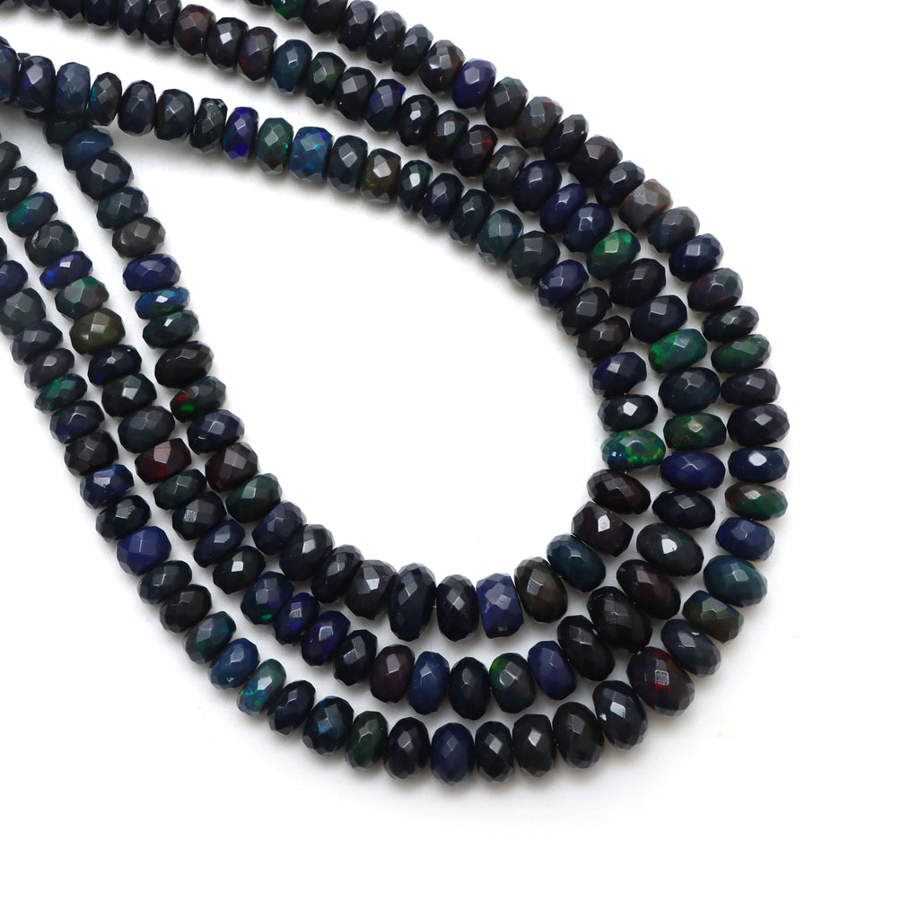 Black Ethiopian Opal Faceted Rondelle Beads