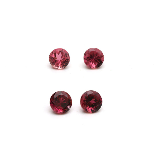 Natural Rubelite Tourmaline Faceted Round Loose Gemstone, 7 mm, Tourmaline Round Jewelry Making Gemstone, Set of 4 Pieces