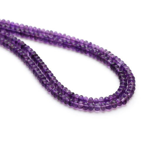 Amethyst Smooth Rondelle Beads, 4 mm To 5 mm, Amethyst Jewelry Making Beads, 18 Inches Full Strand, Price Per Strand