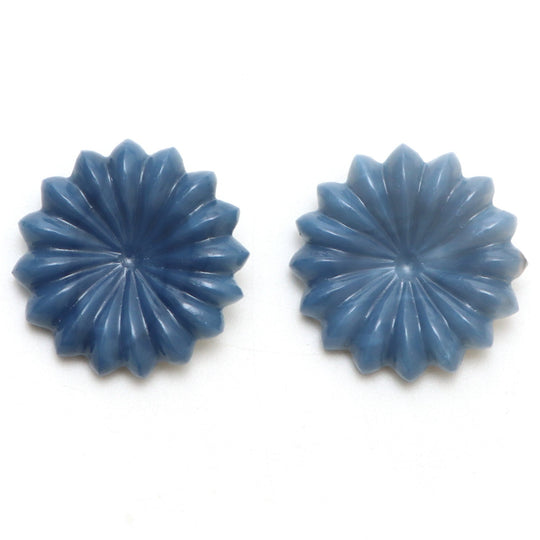 Blue Opal Flower Carving Loose Gemstone, 26.5x27 mm, Blue Opal Jewelry Making Gemstone, Pair ( 2 Pieces )