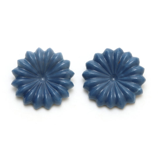 Blue Opal Flower Carving Loose Gemstone, 26.5x26.5 mm, Blue Opal Jewelry Making Gemstone, Pair ( 2 Pieces )