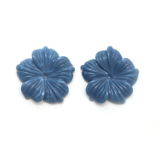Blue Opal Flower Carving Loose Gemstone, 27.5x28.5 mm, Blue Opal Jewelry Making Gemstone, Pair ( 2 Pieces )