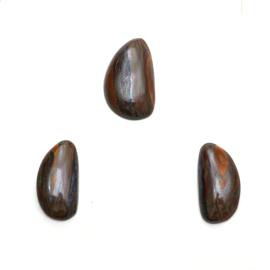 Natural Boulder Opal Smooth Organic Shape Loose Gemstone, 18x36 mm to 23.5x40.5 mm, Boulder Opal Smooth Cabochon Gemstone, Set of 3 Pieces - National Facets, Gemstone Manufacturer, Natural Gemstones, Gemstone Beads