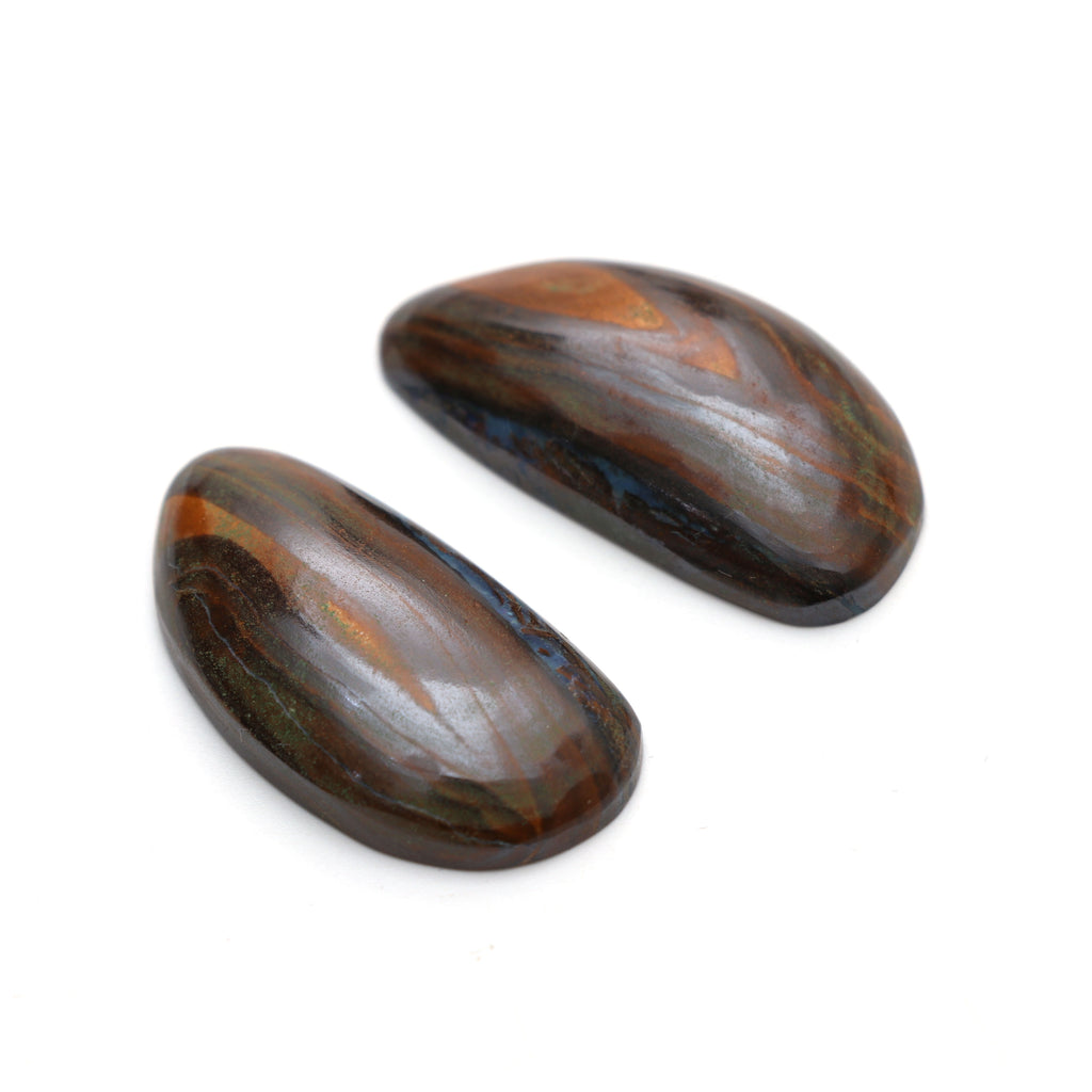 Natural Boulder Opal Smooth Organic Shape Loose Gemstone, 18x36 mm to 23.5x40.5 mm, Boulder Opal Smooth Cabochon Gemstone, Set of 3 Pieces - National Facets, Gemstone Manufacturer, Natural Gemstones, Gemstone Beads