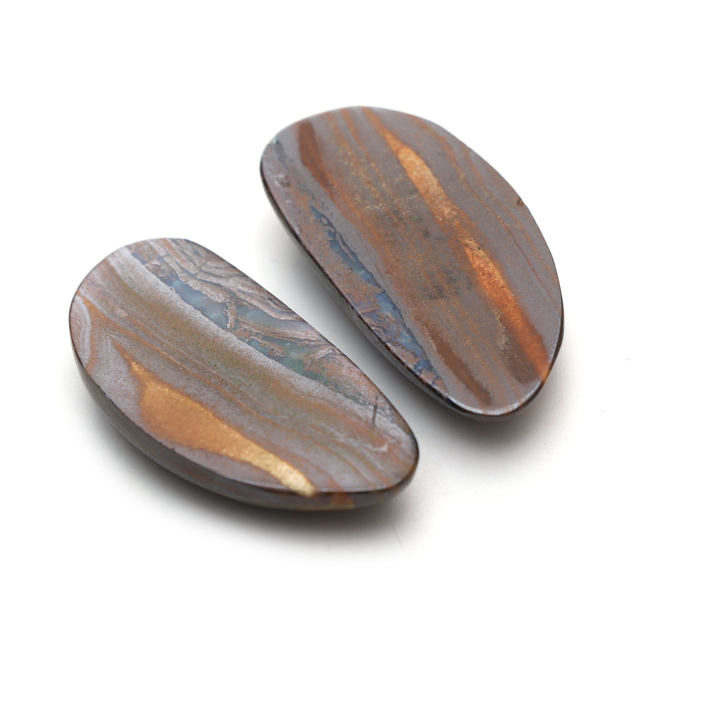 Natural Boulder Opal Smooth Organic Shape Loose Gemstone, 18x36 mm to 23.5x40.5 mm, Boulder Opal Smooth Cabochon Gemstone, Set of 3 Pieces - National Facets, Gemstone Manufacturer, Natural Gemstones, Gemstone Beads
