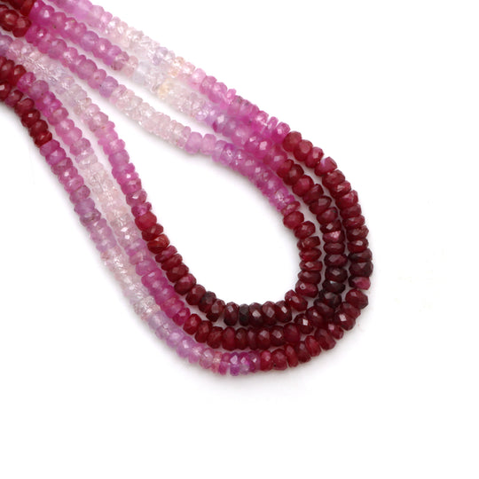 Natural Ruby Faceted Rondelle Beads, 3.5 mm To 4 mm, Shaded Ruby Jewelry Making Beads , 16 Inches Full Strand, Price Per Strand