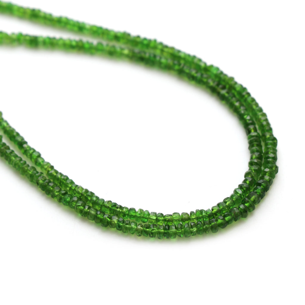 Chrome Diopside Faceted Rondelle Beads, 2.5 mm to 3.5 mm, Chrome Diopside Rondelle Jewelry Making Beads, 18 Inch Full Strand, Price Per Strand - National Facets, Gemstone Manufacturer, Natural Gemstones, Gemstone Beads, Gemstone Carvings