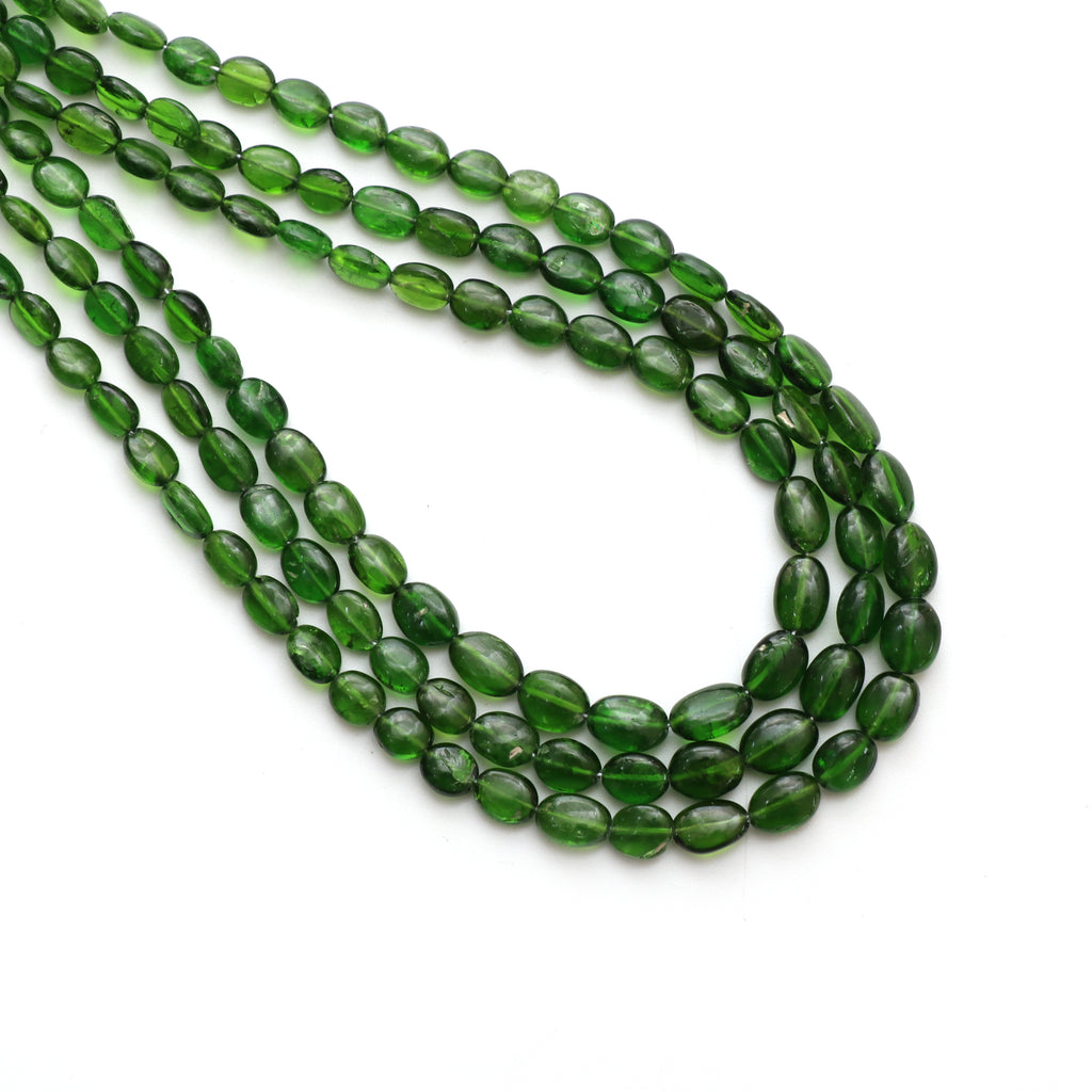 Chrome Diopside Smooth Oval Beads, 4x4.5 mm to 5.5x8 mm, Chrome Diopside Jewelry Making Beads, 18 Inch Full Strand, Price Per Strand - National Facets, Gemstone Manufacturer, Natural Gemstones, Gemstone Beads, Gemstone Carvings