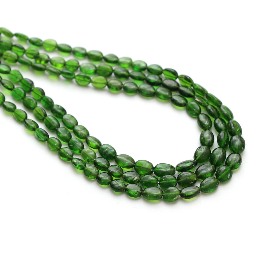 Chrome Diopside Smooth Oval Beads, 4x4.5 mm to 5.5x8 mm, Chrome Diopside Jewelry Making Beads, 18 Inch Full Strand, Price Per Strand - National Facets, Gemstone Manufacturer, Natural Gemstones, Gemstone Beads, Gemstone Carvings