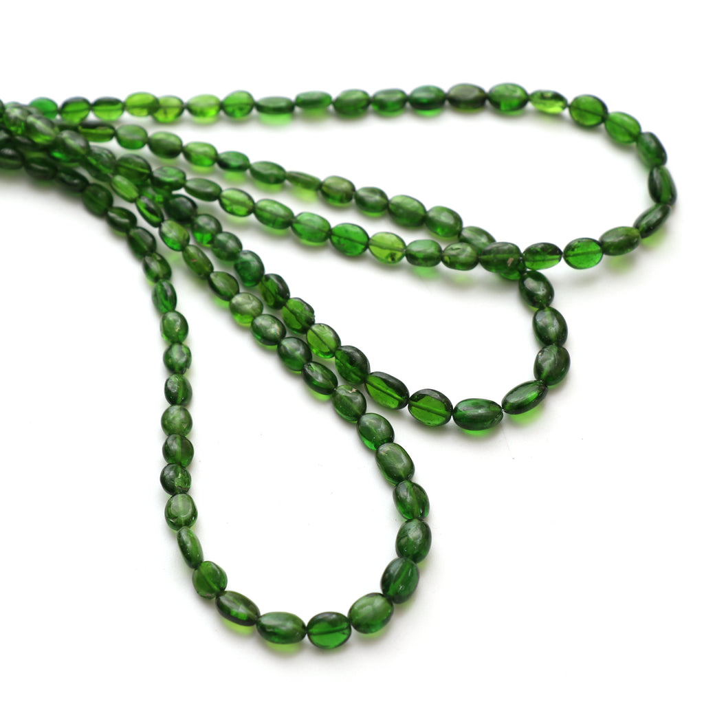 Chrome Diopside Smooth Oval Beads, 4x4.5 mm to 5.5x8 mm, Chrome Diopside Jewelry Making Beads, 18 Inch Full Strand, Price Per Strand - National Facets, Gemstone Manufacturer, Natural Gemstones, Gemstone Beads, Gemstone Carvings