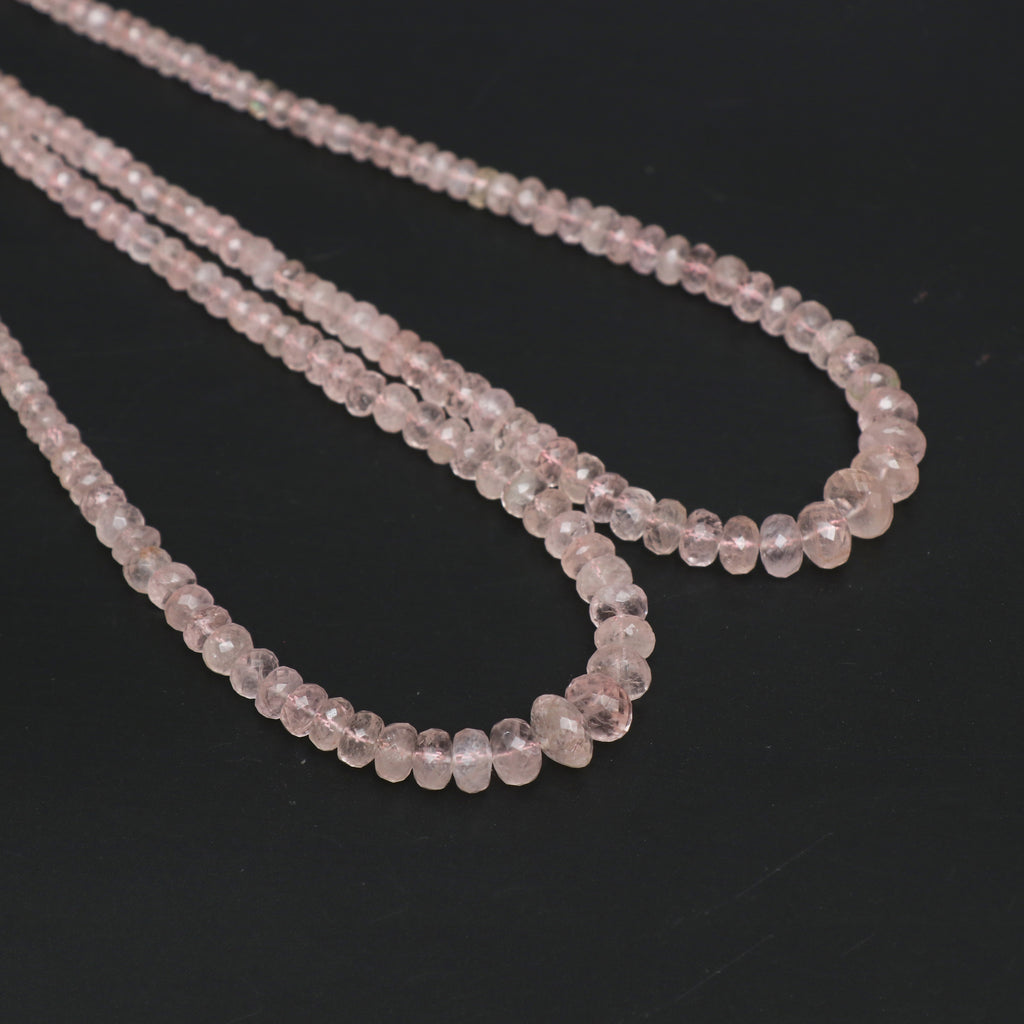 Morganite Faceted Rondelle Beads, 3 mm to 9 mm, Morganite Jewelry Handmade Gift for Women, 18 Inches Full Strand, Price Per Strand - National Facets, Gemstone Manufacturer, Natural Gemstones, Gemstone Beads, Gemstone Carvings