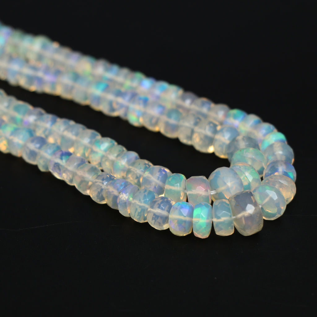 Natural Ethiopian Opal Faceted Rondelle Beads, 4 mm to 6 mm, Opal Jewelry Handmade Gift for Women, 19 Inch Strand, Price Per Strand - National Facets, Gemstone Manufacturer, Natural Gemstones, Gemstone Beads, Gemstone Carvings