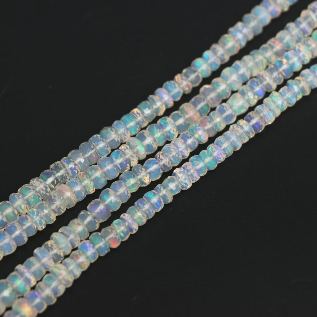 Natural Ethiopian Opal Faceted Rondelle Beads, 4 mm to 6 mm, Opal Jewelry Handmade Gift for Women, 19 Inch Strand, Price Per Strand - National Facets, Gemstone Manufacturer, Natural Gemstones, Gemstone Beads, Gemstone Carvings