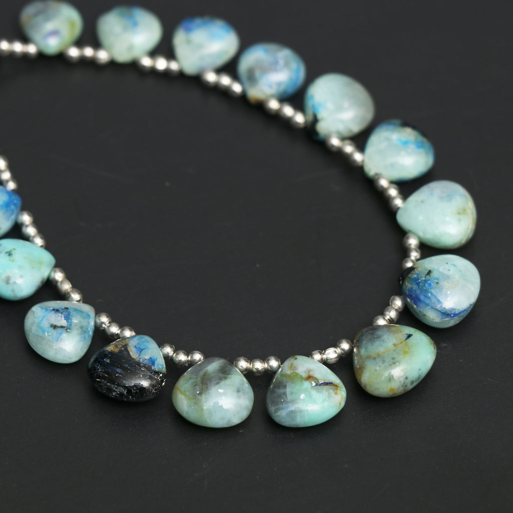 Azurite Feldspar Smooth Heart Beads, 6.5 mm to 12.5 mm, Azurite Jewelry Handmade Gift for Women, 7.5 Inches Full Strand, Price Per Strand - National Facets, Gemstone Manufacturer, Natural Gemstones, Gemstone Beads, Gemstone Carvings
