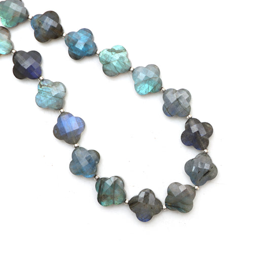 Labradorite Faceted Clover Carving Beads, 14x14 mm, Labradorite Jewelry Making Beads, 20 Inches Full Strand, Price Per Strand
