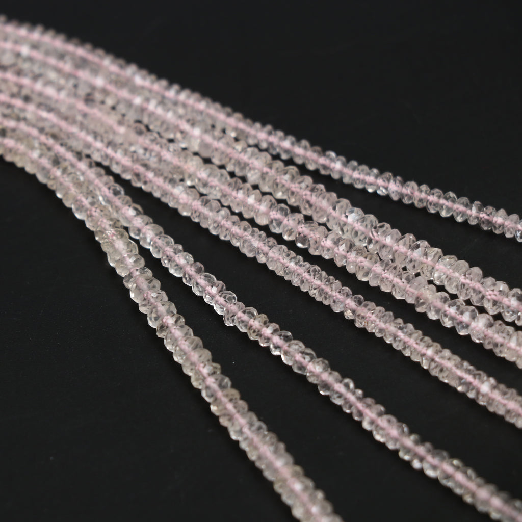 Morganite Micro Faceted Rondelle Beads, 3 mm to 4 mm, Morganite Jewelry Handmade Gift For Women, 14 Inches Full Strand, Price Per Strand - National Facets, Gemstone Manufacturer, Natural Gemstones, Gemstone Beads, Gemstone Carvings