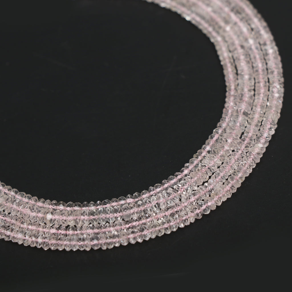 Morganite Micro Faceted Rondelle Beads, 3 mm to 4 mm, Morganite Jewelry Handmade Gift For Women, 14 Inches Full Strand, Price Per Strand - National Facets, Gemstone Manufacturer, Natural Gemstones, Gemstone Beads, Gemstone Carvings
