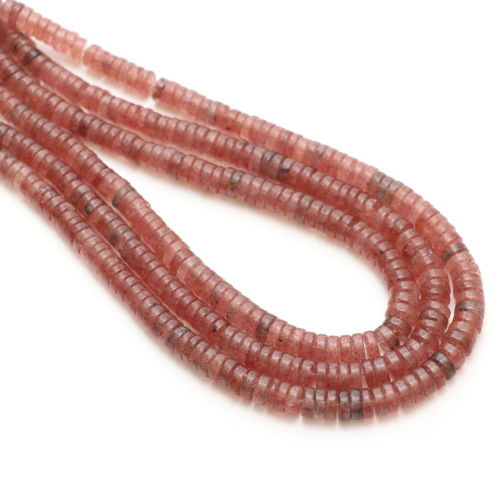 Strawberry Quartz Smooth Tyre Beads, 5.5 mm to 7.5 mm, Quartz Tyre Jewelry Making Beads, 8 Inch / 18 Inch Full Strand, Price Per Strand - National Facets, Gemstone Manufacturer, Natural Gemstones, Gemstone Beads, Gemstone Carvings