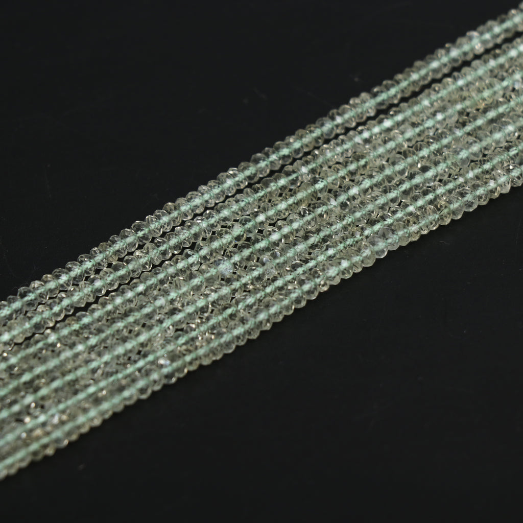 Green Beryl Micro Faceted Rondelle Beads, 3 mm to 4 mm, Green Beryl Jewelry Handmade Gift For Women, 14 Inches Full Strand, Price Per Strand - National Facets, Gemstone Manufacturer, Natural Gemstones, Gemstone Beads, Gemstone Carvings