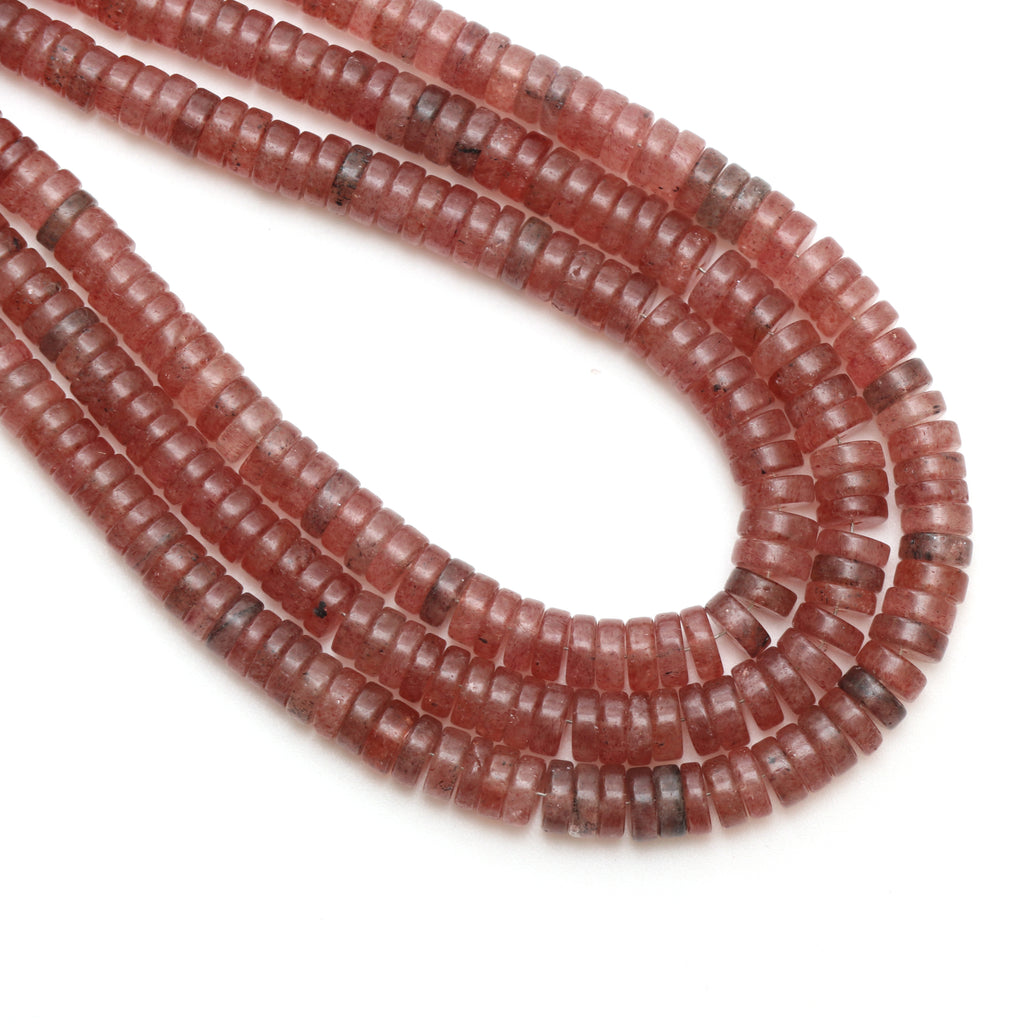Strawberry Quartz Smooth Tyre Beads, 5.5 mm to 7.5 mm, Quartz Tyre Jewelry Making Beads, 8 Inch / 18 Inch Full Strand, Price Per Strand - National Facets, Gemstone Manufacturer, Natural Gemstones, Gemstone Beads, Gemstone Carvings