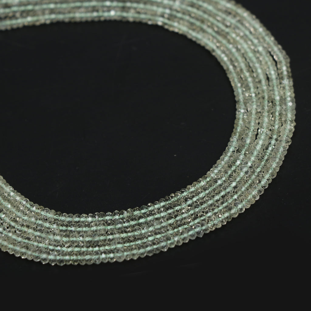 Green Beryl Micro Faceted Rondelle Beads, 3 mm to 4 mm, Green Beryl Jewelry Handmade Gift For Women, 14 Inches Full Strand, Price Per Strand - National Facets, Gemstone Manufacturer, Natural Gemstones, Gemstone Beads, Gemstone Carvings