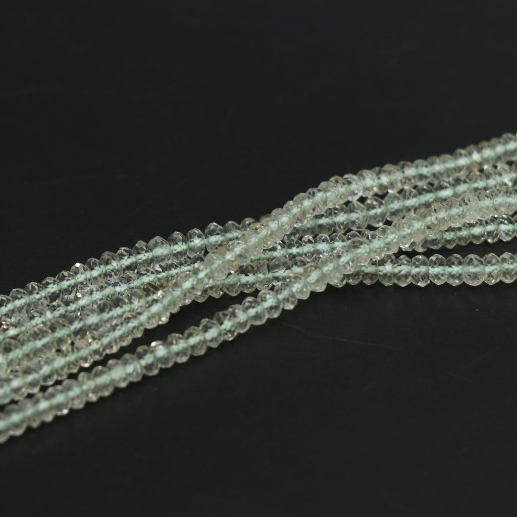 Green Beryl Micro Faceted Rondelle Beads, 3 mm to 4 mm, Green Beryl Jewelry Handmade Gift For Women, 14 Inches Full Strand, Price Per Strand - National Facets, Gemstone Manufacturer, Natural Gemstones, Gemstone Beads, Gemstone Carvings