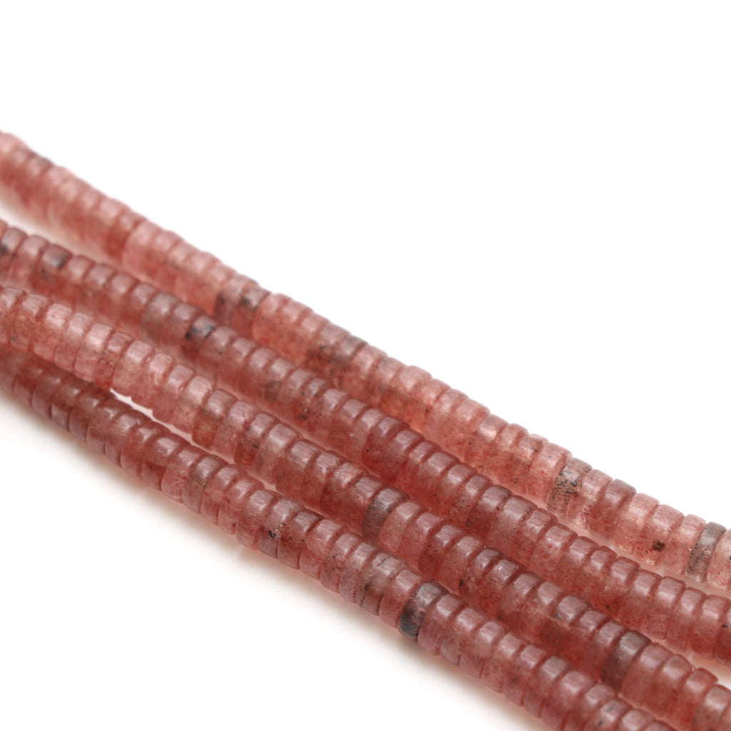 Strawberry Quartz Smooth Tyre Beads, 5.5 mm to 7.5 mm, Quartz Tyre Jewelry Making Beads, 8 Inch / 18 Inch Full Strand, Price Per Strand - National Facets, Gemstone Manufacturer, Natural Gemstones, Gemstone Beads, Gemstone Carvings