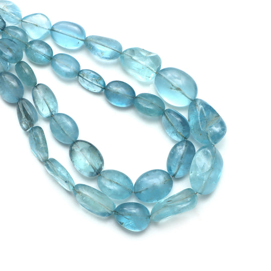 Aquamarine Smooth Tumble Beads, 4x5 mm To 15.5x22 mm, Aquamarine Jewelry Making Beads, 17.5 Inches Full Strand, Price Per Strand