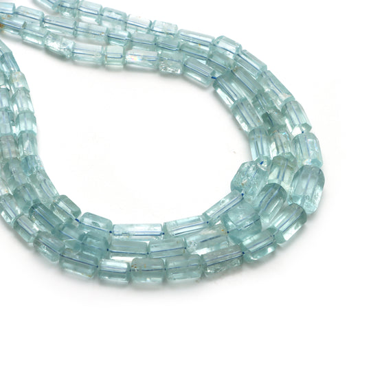 Aquamarine faceted cylinder beads, 4.5x8.5 mm to 8x13 mm, Aquamarine jewelry making beads, Cylinder shape aquamarine, 18 inches strand, Price per strand
