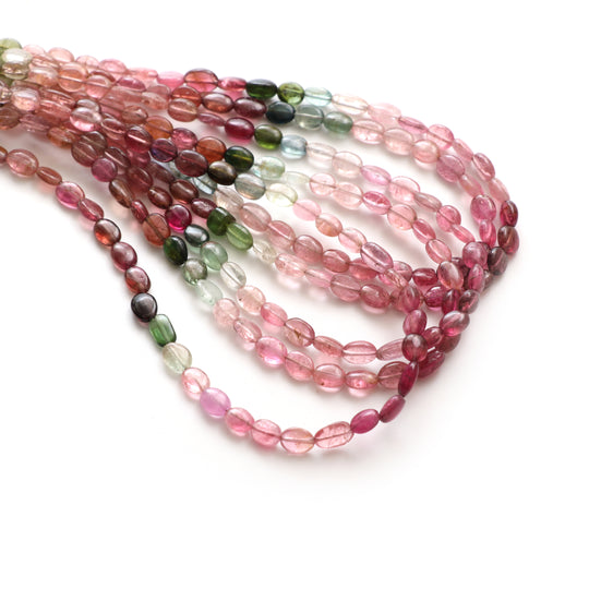 Multi Tourmaline Smooth Tumble Beads, 4x5 mm to 5x6.5 mm, Tourmaline Tumble Jewelry Making Beads, 18 Inch Full Strand, Price Per Strand