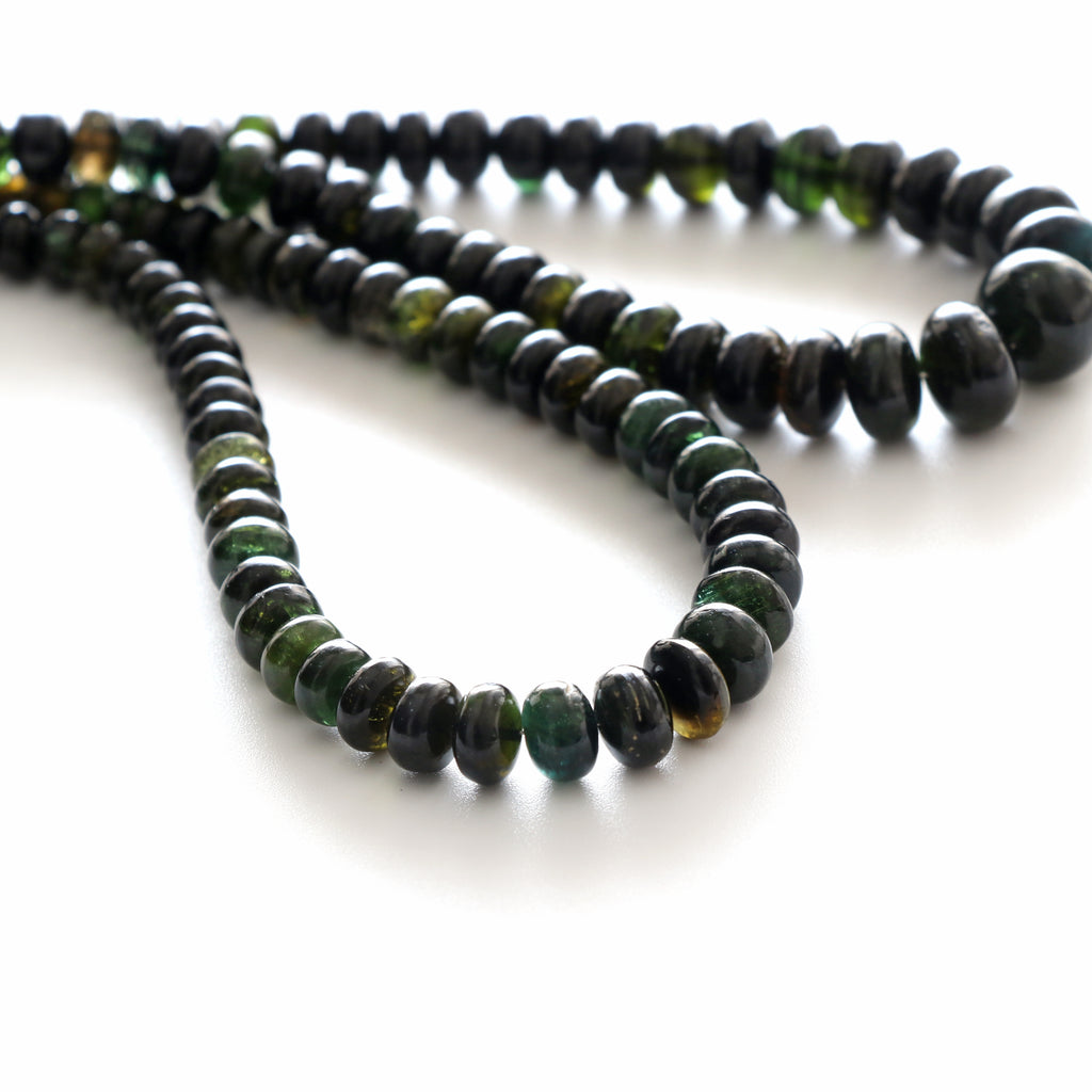 Chrome Tourmaline Smooth Rondelle Beads, 5 mm to 10 mm, Chrome Tourmaline Jewelry, 18 Inches Full Strand, Price Per Strand - National Facets, Gemstone Manufacturer, Natural Gemstones, Gemstone Beads, Gemstone Carvings