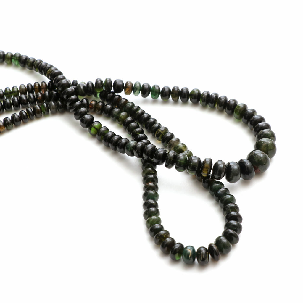 Chrome Tourmaline Smooth Rondelle Beads, 5 mm to 10 mm, Chrome Tourmaline Jewelry, 18 Inches Full Strand, Price Per Strand - National Facets, Gemstone Manufacturer, Natural Gemstones, Gemstone Beads, Gemstone Carvings