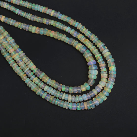 Ethiopian Opal Smooth Rondelle Beads, 3 mm to 4.5 mm, Opal Jewelry Making Beads, 18 Inches Full Strand, Price Per Strand