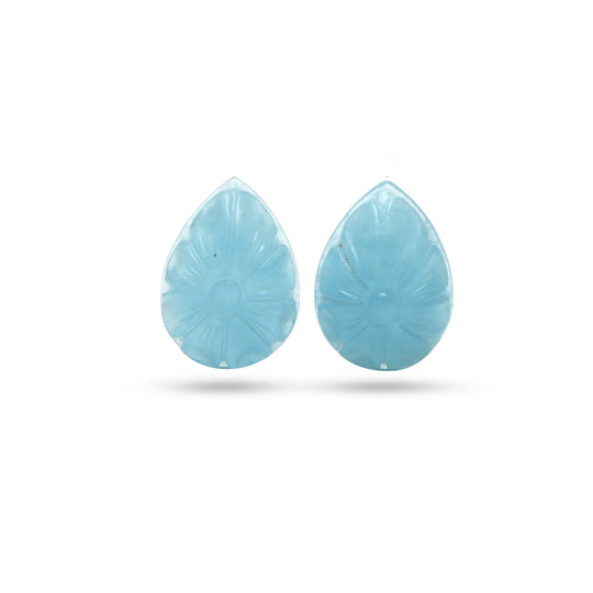 Natural Aquamarine Pear Carving Loose Gemstone, 13x18 mm, Aquamarine Jewelry Making Gemstone, Pair (2 Pieces)