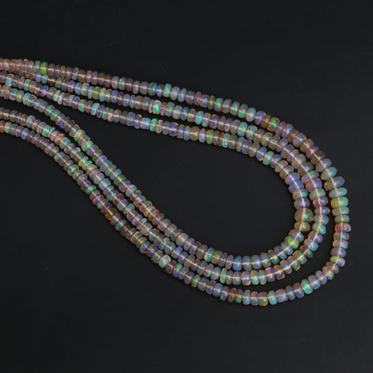 Ethiopian Opal Smooth Rondelle Beads, 2.5 mm to 5.5 mm, Opal Jewelry Making Beads, 18 Inches Full Strand, Price Per Strand