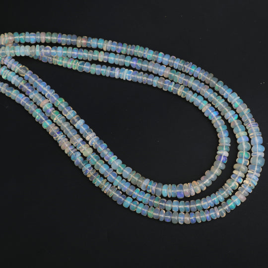 Ethiopian Opal Smooth Rondelle Beads, 4 mm to 5.5 mm, Opal Jewelry Making Beads, 18 Inches Full Strand, Price Per Strand